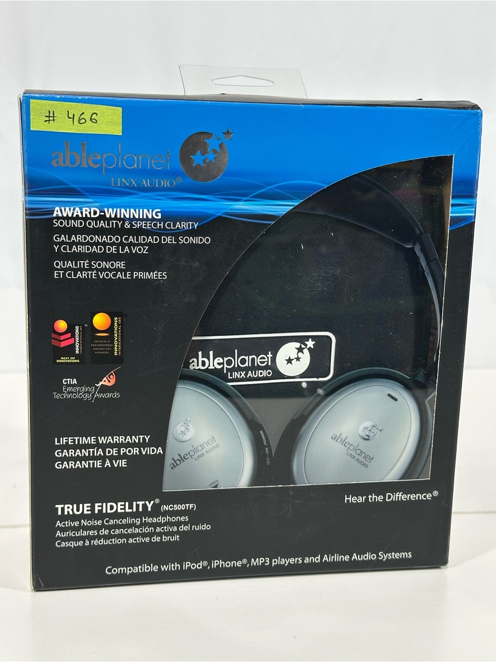 #466 ABLE PLANET Linx Audio Noise Cancelling Padded Headphones w/ case